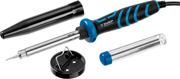 ЗУБР  40 Вт, в наборе: припой + подставка, 2к рукоятка, конус, керамический нагреватель, электропаяльник, Профессионал (55402-40) 55402-40_z01