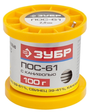 ЗУБР  100 г, 2 мм, трубка, ПОС 61, припой (55450-100-20C) 55450-100-20C