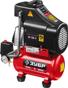 ЗУБР   200 л/мин, 6 л, 1500 Вт, безмасляный компрессор (КП-200-6) КП-200-6