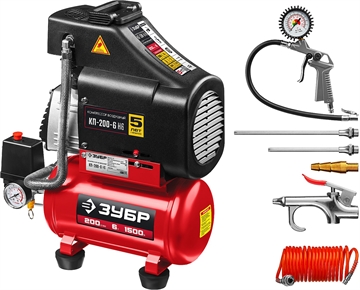 ЗУБР   200 л/мин, 6 л, 1500 Вт, 6 предметов, безмасляный компрессор (КП-200-6 Н6) КП-200-6 Н6