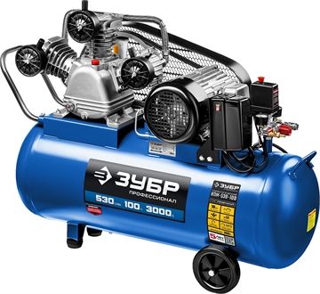 ЗУБР   530 л/мин, 100 л, 3000 Вт, ременной масляный компрессор, Профессионал (КПМ-530-100) КПМ-530-100