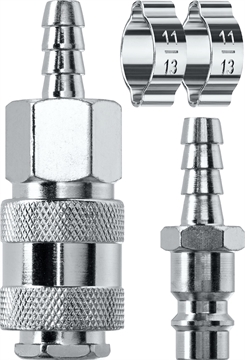 KRAFTOOL  (штуцер ″елочка″, 8 мм - рапид муфта) + (рапид штуцер-штуцер ″елочка″, 8 мм) + (обжимные хомуты 2 шт), набор (06599-08-H) 06599-08-H