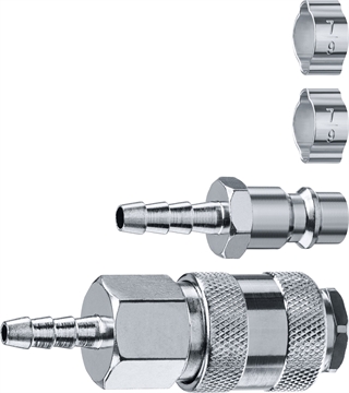 ЗУБР  (штуцер ″елочка″, 6 мм - рапид муфта) + (рапид штуцер-штуцер ″елочка″, 6 мм) + (обжимные хомуты 2 шт), набор, Профессионал (64920-06-H) 64920-06-H