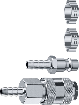 ЗУБР  (штуцер ″елочка″, 8 мм - рапид муфта) + (рапид штуцер-штуцер ″елочка″, 8 мм) + (обжимные хомуты 2 шт), набор, Профессионал (64920-08-H) 64920-08-H