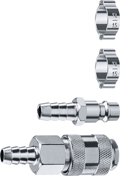 ЗУБР  (штуцер ″елочка″, 10 мм - рапид муфта) + (рапид штуцер-штуцер ″елочка″, 10 мм) + (обжимные хомуты 2 шт), набор, Профессионал (64920-10-H) 64920-10-H