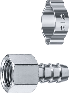ЗУБР  штуцер ″елочка″, 10 мм - 1/4″F, переходник с обжимным хомутом, Профессионал (64923-1/4-10) 64923-1/4-10