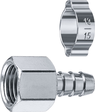 ЗУБР  штуцер ″елочка″, 10 мм - 3/8″F, переходник с обжимным хомутом, Профессионал (64923-3/8-10) 64923-3/8-10