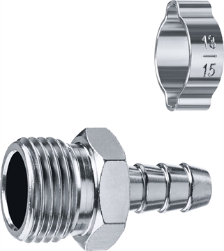 ЗУБР  штуцер ″елочка″, 10 мм - 1/2″M, переходник с обжимным хомутом, Профессионал (64924-1/2-10) 64924-1/2-10