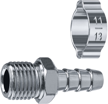 ЗУБР  штуцер ″елочка″, 8 мм - 1/4″M, переходник с обжимным хомутом, Профессионал (64924-1/4-08) 64924-1/4-08