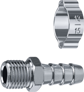 ЗУБР  штуцер ″елочка″, 10 мм - 1/4″M, переходник с обжимным хомутом, Профессионал (64924-1/4-10) 64924-1/4-10