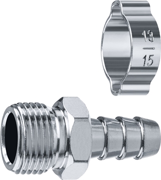 ЗУБР  штуцер ″елочка″, 10 мм - 3/8″M, переходник с обжимным хомутом, Профессионал (64924-3/8-10) 64924-3/8-10