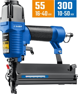 ЗУБР Т55/300, пневматический нейлер-степлер 18Ga 2-в-1:  для скоб тип 55 (16-40мм) и гвоздей тип 300 (10-50 мм), Профессионал (31937) 31937