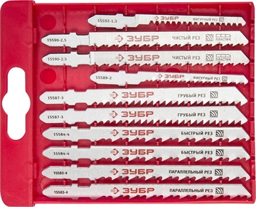 ЗУБР  T-хвост., по дереву, пласт. бокс, 10 шт, набор полотен для лобзика (15580-H10) 15580-H10