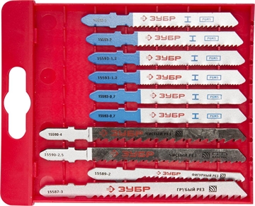 ЗУБР  T-хвост., по дереву и металлу, пласт. бокс, 10 шт, набор полотен для лобзика (15586-H10) 15586-H10