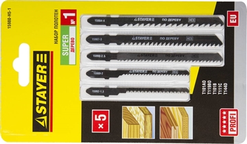 STAYER  T-хвост., по дереву, 5 шт, SUPER №1. набор полотен для лобзика (15980-H5-1) 15980-H5-1