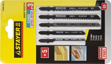 STAYER  T-хвост., по дереву, металлу и пластику, 5 шт, COMBI №3, набор полотен для лобзика (15980-H5-3) 15980-H5-3