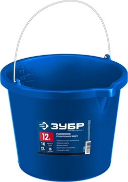 ЗУБР  12 л, первичный высокопрочный пластик, с носиком, усиленное строительное ведро, Профессионал (06091-12) 06091-12