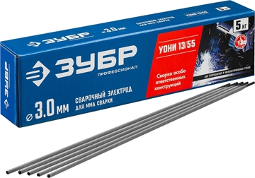ЗУБР  Д 3.0 х 350 мм, 5 кг в коробке, УОНИ 13/55 с основным покрытием, электрод сварочный, Профессионал (40025-3.0) 40025-3.0