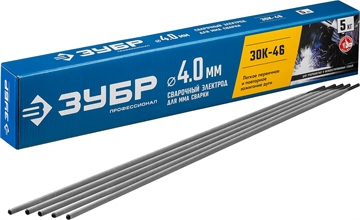 ЗУБР  Д 4.0 х 450 мм, 5 кг в коробке, ЗОК-46 рутил-целлюлозный, электрод сварочный, Профессионал (40035-4.0) 40035-4.0