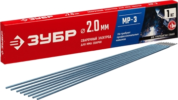 ЗУБР  Д 2.0 х 300 мм, 1 кг в коробке, МР-3 рутиловый, электрод сварочный (40011-2.0) 40011-2.0