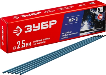 ЗУБР  Д 2.5 х 350 мм, 5 кг в коробке, МР-3 рутиловый, электрод сварочный (40015-2.5) 40015-2.5