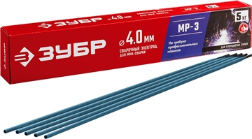 ЗУБР  Д 4.0 х 450 мм, 5 кг в коробке МР-3 рутиловый, электрод сварочный  (40015-4.0) 40015-4.0