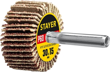 STAYER  d 30 x 15 мм, P60, на шпильке d 6 мм, круг шлифовальный лепестковый (36606-060) 36606-060