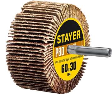STAYER  d 60 x 30 мм, P80, на шпильке d 6 мм, круг шлифовальный лепестковый (36608-080) 36608-080