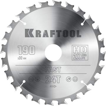KRAFTOOL  Fast, 190 х 30 мм, 24Т, пильный диск по дереву (36950-190-30) 36950-190-30