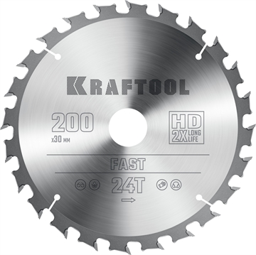 KRAFTOOL  Fast, 200 х 30 мм, 24Т, пильный диск по дереву (36950-200-30) 36950-200-30