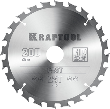 KRAFTOOL  Fast, 200 х 32 мм, 24Т, пильный диск по дереву (36950-200-32) 36950-200-32