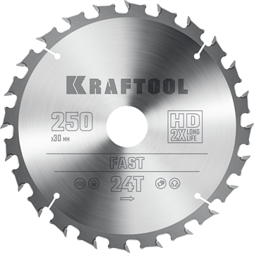 KRAFTOOL  Fast, 250 х 30 мм, 24Т, пильный диск по дереву (36950-250-30) 36950-250-30