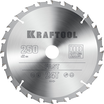 KRAFTOOL  Fast, 250 х 32 мм, 24Т, пильный диск по дереву (36950-250-32) 36950-250-32
