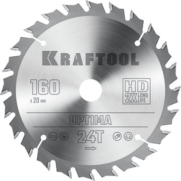 KRAFTOOL  Optima, 160 х 20 мм, 24Т, пильный диск по дереву (36951-160-20) 36951-160-20