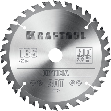 KRAFTOOL  Optima, 165 х 20 мм, 30Т, пильный диск по дереву (36951-165-20) 36951-165-20