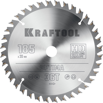 KRAFTOOL  Optima, 185 х 20 мм, 36Т, пильный диск по дереву (36951-185-20) 36951-185-20