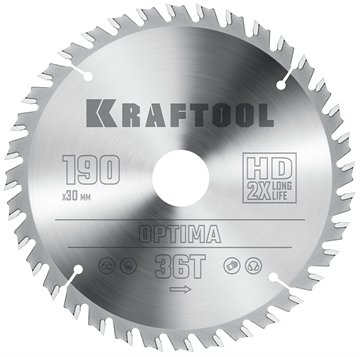KRAFTOOL  Optima, 190 х 30 мм, 36Т, пильный диск по дереву (36951-190-30) 36951-190-30