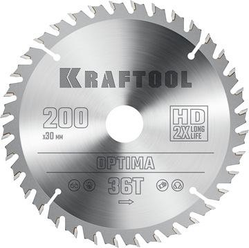 KRAFTOOL  Optima, 200 х 30 мм, 36Т, пильный диск по дереву (36951-200-30) 36951-200-30