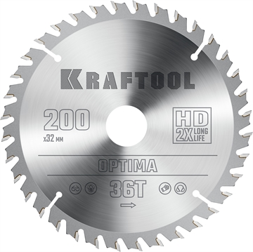 KRAFTOOL  Optima, 200 х 32 мм, 36Т, пильный диск по дереву (36951-200-32) 36951-200-32