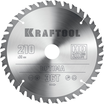 KRAFTOOL  Optima, 210 х 30 мм, 36Т, пильный диск по дереву (36951-210-30) 36951-210-30