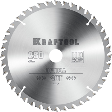 KRAFTOOL  Optima, 250 х 30 мм, 40Т, пильный диск по дереву (36951-250-30) 36951-250-30