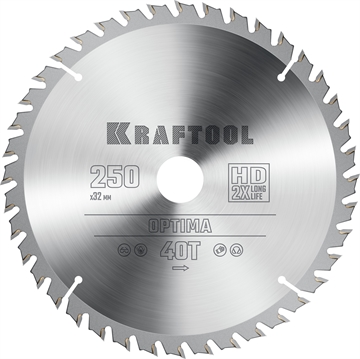 KRAFTOOL  Optima, 250 х 32 мм, 40Т, пильный диск по дереву (36951-250-32) 36951-250-32