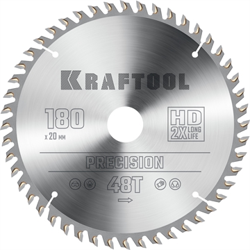 KRAFTOOL  Precision, 180 х 20 мм, 48Т, пильный диск по дереву (36952-180-20) 36952-180-20