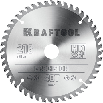 KRAFTOOL  Precision, 216 х 30 мм, 48Т, пильный диск по дереву (36952-216-30) 36952-216-30