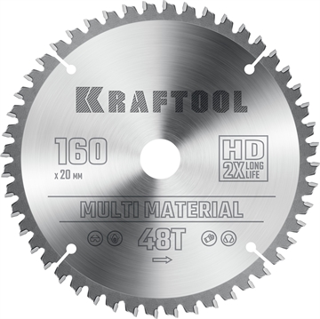 KRAFTOOL  Multi Material, 160 х 20 мм, 48Т, пильный диск по алюминию (36953-160-20) 36953-160-20