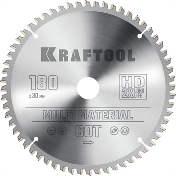 KRAFTOOL  Multi Material, 180 х 30 мм, 60Т, пильный диск по алюминию (36953-180-30) 36953-180-30