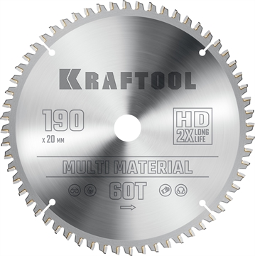 KRAFTOOL  Multi Material, 190 х 20 мм, 60Т, пильный диск по алюминию (36953-190-20) 36953-190-20