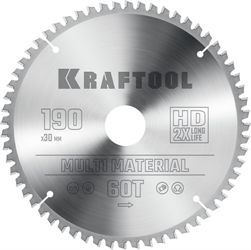 KRAFTOOL  Multi Material, 190 х 30 мм, 60Т, пильный диск по алюминию (36953-190-30) 36953-190-30