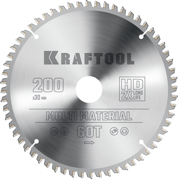 KRAFTOOL  Multi Material, 200 х 30 мм, 60Т, пильный диск по алюминию (36953-200-30) 36953-200-30