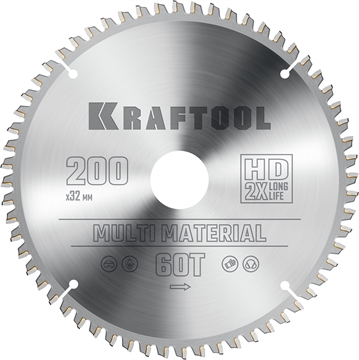 KRAFTOOL  Multi Material, 200 х 32 мм, 60Т, пильный диск по алюминию (36953-200-32) 36953-200-32